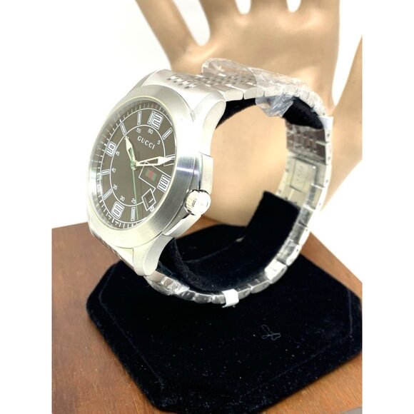 Gucci Men's Watch YA126201 G-Timeless Swiss Quartz Black Dial Silver Steel 44mm - Picture 2 of 15